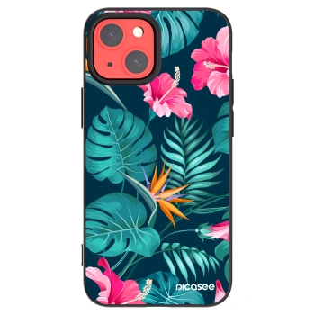 Picasee silikonowe czarne etui na Apple iPhone 13 mini - Pink Monstera