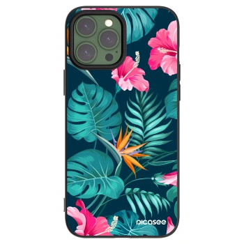 Picasee silikonowe czarne etui na Apple iPhone 13 Pro Max - Pink Monstera