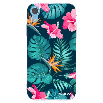 Picasee silikonowe przeźroczyste etui na Apple iPhone XR - Pink Monstera