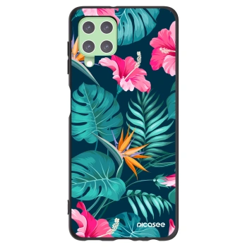 Picasee silikonowe czarne etui na Samsung Galaxy A22 A225F 4G - Pink Monstera