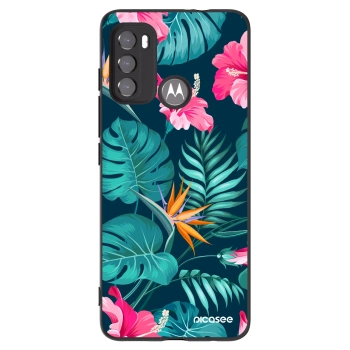 Picasee silikonowe czarne etui na Motorola Moto G60 - Pink Monstera