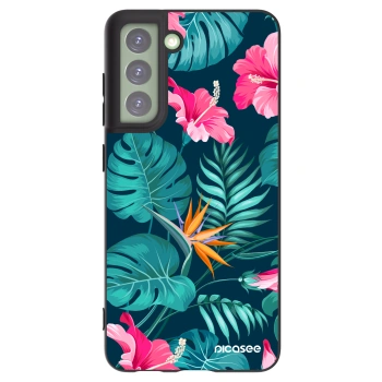 Picasee silikonowe czarne etui na Samsung Galaxy S21 FE 5G - Pink Monstera