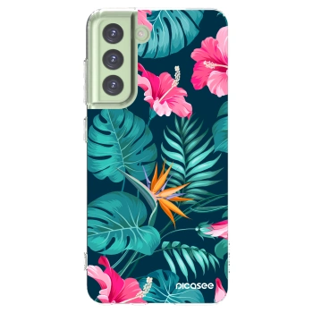 Picasee silikonowe przeźroczyste etui na Samsung Galaxy S21 FE 5G - Pink Monstera