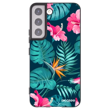 Picasee silikonowe czarne etui na Samsung Galaxy S22 5G - Pink Monstera