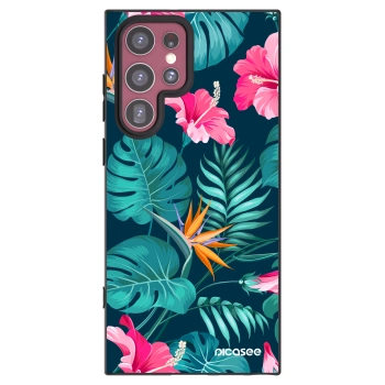 Picasee silikonowe czarne etui na Samsung Galaxy S22 Ultra 5G - Pink Monstera