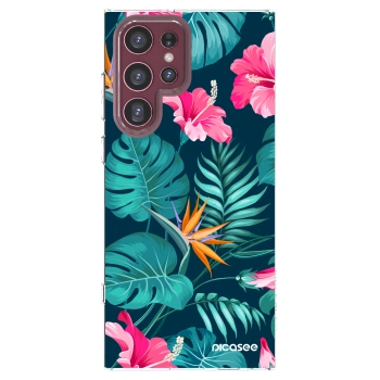 Picasee silikonowe przeźroczyste etui na Samsung Galaxy S22 Ultra 5G - Pink Monstera
