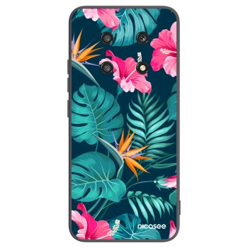Picasee silikonowe czarne etui na Honor Magic4 Lite 5G - Pink Monstera