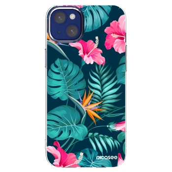 Picasee silikonowe przeźroczyste etui na Apple iPhone 14 Plus - Pink Monstera