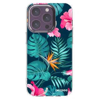 Picasee silikonowe przeźroczyste etui na Apple iPhone 14 Pro - Pink Monstera