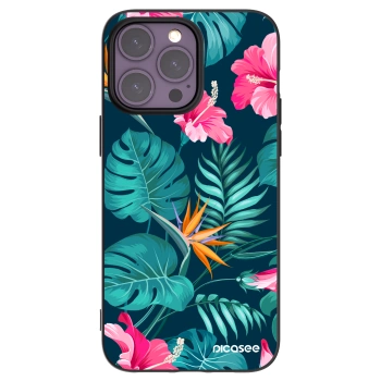 Picasee silikonowe czarne etui na Apple iPhone 14 Pro Max - Pink Monstera
