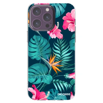 Picasee silikonowe przeźroczyste etui na Apple iPhone 14 Pro Max - Pink Monstera