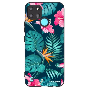 Picasee silikonowe czarne etui na Realme C21Y - Pink Monstera