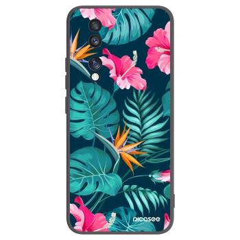 Picasee silikonowe czarne etui na Honor 70 - Pink Monstera