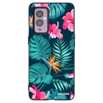 Picasee silikonowe czarne etui na OnePlus 9 - Pink Monstera