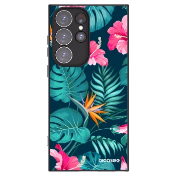 Picasee silikonowe czarne etui na Samsung Galaxy S23 Ultra 5G - Pink Monstera