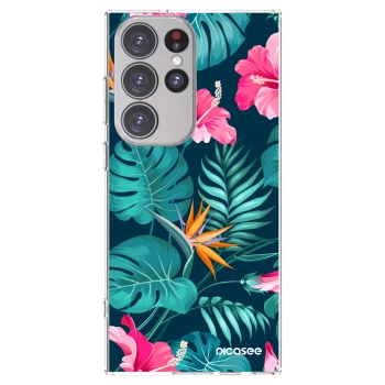 Picasee silikonowe przeźroczyste etui na Samsung Galaxy S23 Ultra 5G - Pink Monstera