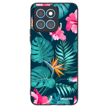 Picasee silikonowe czarne etui na Honor X8 5G - Pink Monstera