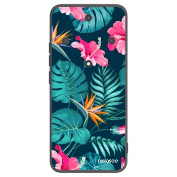 Picasee silikonowe czarne etui na Honor Magic5 Lite 5G - Pink Monstera