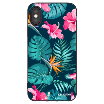 Picasee silikonowe czarne etui na Apple iPhone X/XS - Pink Monstera