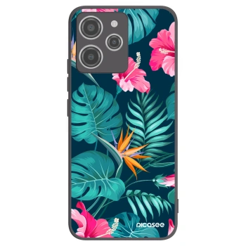 Picasee silikonowe czarne etui na Xiaomi Redmi 12 4G - Pink Monstera