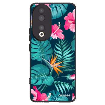 Picasee silikonowe czarne etui na Honor 90 5G - Pink Monstera