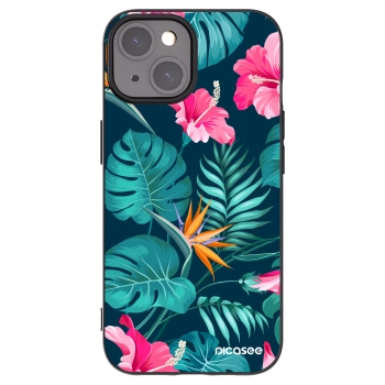 Picasee silikonowe czarne etui na Apple iPhone 15 - Pink Monstera