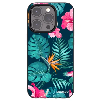 Picasee silikonowe czarne etui na Apple iPhone 15 Pro - Pink Monstera