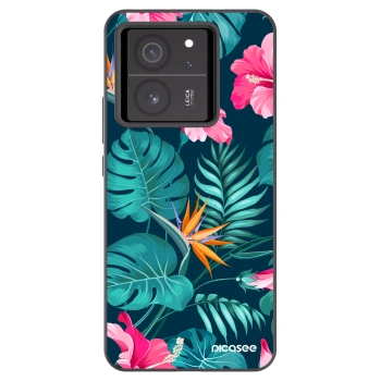 Picasee silikonowe czarne etui na Xiaomi 13T - Pink Monstera