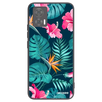 Picasee silikonowe czarne etui na Motorola Edge 30 Neo - Pink Monstera
