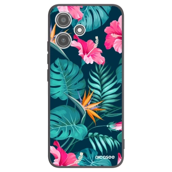 Picasee silikonowe czarne etui na Xiaomi Redmi 12 5G - Pink Monstera