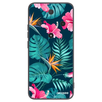 Picasee silikonowe czarne etui na Honor Magic6 Lite 5G - Pink Monstera