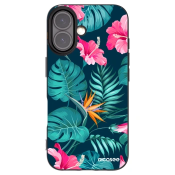 Picasee silikonowe czarne etui na Apple iPhone 16 - Pink Monstera