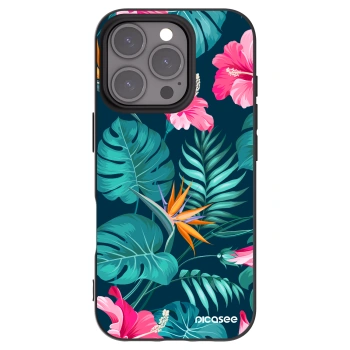 Picasee silikonowe czarne etui na Apple iPhone 16 Pro - Pink Monstera
