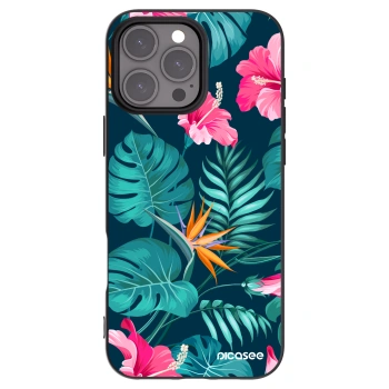 Picasee silikonowe czarne etui na Apple iPhone 16 Pro Max - Pink Monstera
