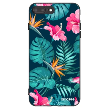 Picasee silikonowe czarne etui na Apple iPhone 7 Plus - Pink Monstera