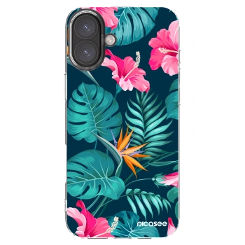 Picasee silikonowe przeźroczyste etui na Apple iPhone 16 Plus - Pink Monstera