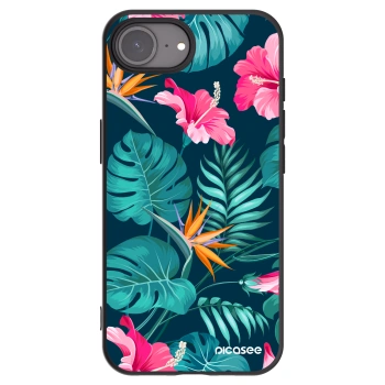 Picasee silikonowe czarne etui na Apple iPhone 16e - Pink Monstera