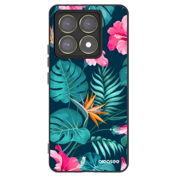 Picasee silikonowe czarne etui na Xiaomi 14T - Pink Monstera