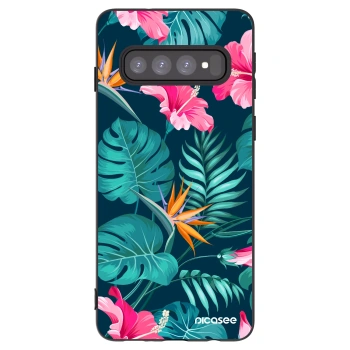 Picasee silikonowe czarne etui na Samsung Galaxy S10 G973 - Pink Monstera
