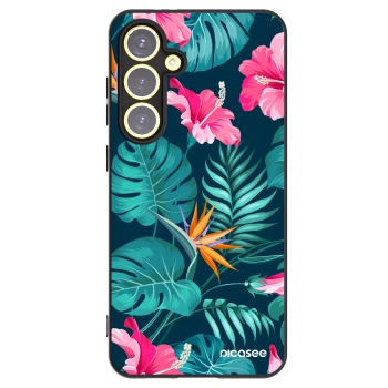 Picasee silikonowe czarne etui na Samsung Galaxy S24 FE S721B - Pink Monstera