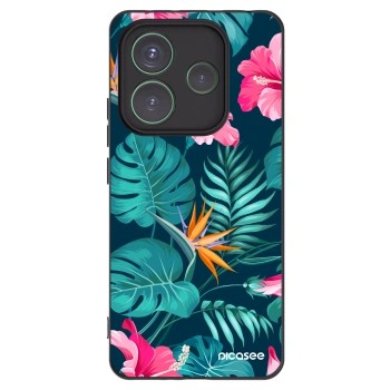 Picasee silikonowe czarne etui na Xiaomi Redmi Note 14 5G - Pink Monstera