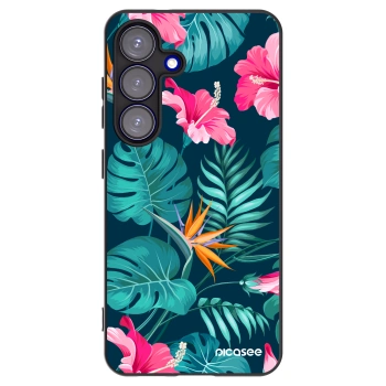 Picasee silikonowe czarne etui na Samsung Galaxy S25 5G - Pink Monstera