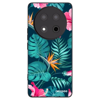 Picasee silikonowe czarne etui na Honor Magic7 Lite 5G - Pink Monstera