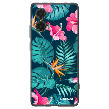 Picasee silikonowe czarne etui na Motorola Moto G35 5G - Pink Monstera