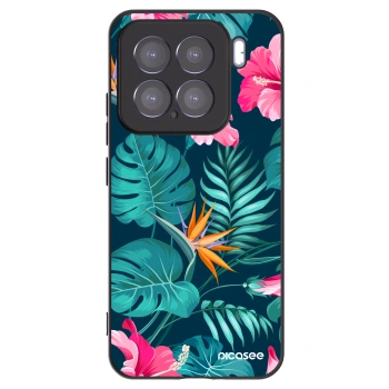 Picasee silikonowe czarne etui na Xiaomi 15 - Pink Monstera