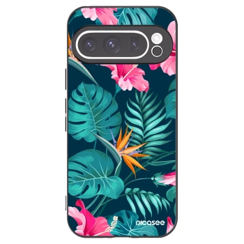 Picasee silikonowe czarne etui na Google Pixel 9 Pro - Pink Monstera