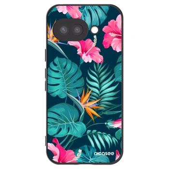 Picasee silikonowe czarne etui na Google Pixel 9a - Pink Monstera