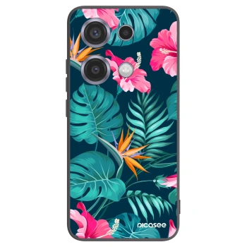 Picasee silikonowe czarne etui na Xiaomi Redmi Note 14S - Pink Monstera