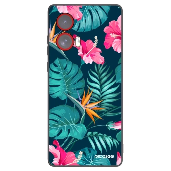Picasee silikonowe czarne etui na Motorola Edge 50 Fusion - Pink Monstera