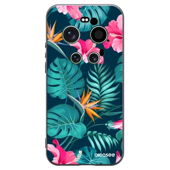 Picasee silikonowe czarne etui na Xiaomi 17 Ultra - Pink Monstera